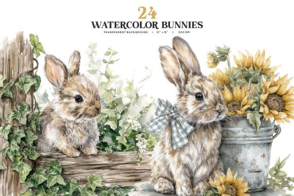 Download Watercolor Bunny Clipart PNG Set - Watercolor bunny Collection