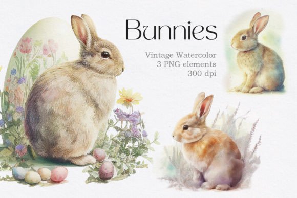 Download Vintage Watercolor Bunny Animals Clipart - Watercolor bunny Collection